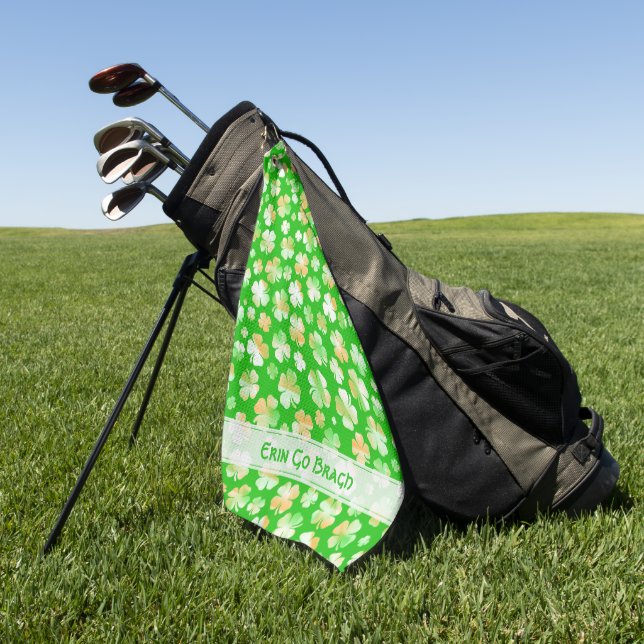Irish Green/White/Orange Variegated Shamrocks Golf Towel (Green)