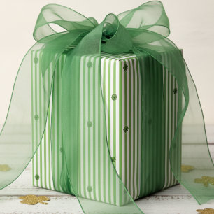 Irish Green White Stripes Pattern Wrapping Paper