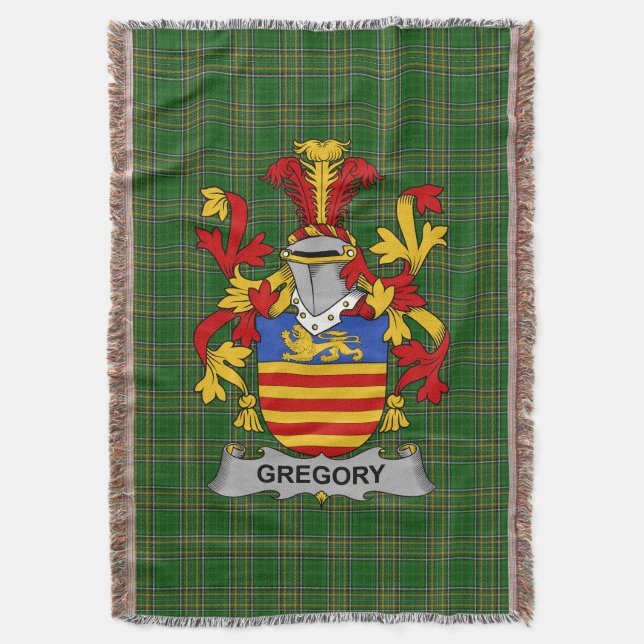  Irish Gregory Coat of Arms Family Crest Ireland Throw Blanket (Front Vertical)