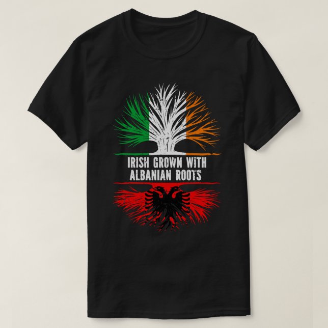 Irish Grown With Albanian Roots Ireland Flag T-Shirt (Design Front)