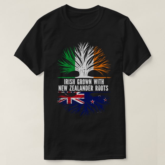 Irish Grown With New Zealander Roots Ireland Flag T-Shirt (Design Front)