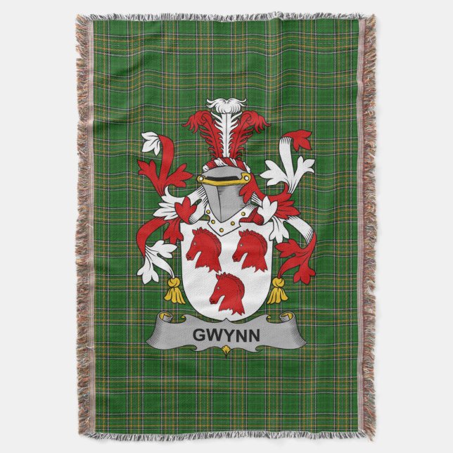  Irish Gwynn Coat of Arms Family Crest Ireland Throw Blanket (Front Vertical)