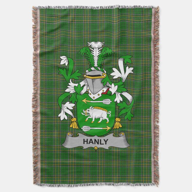  Irish Hanly or O_Hanley Coat of Arms Family Crest Throw Blanket (Front Vertical)