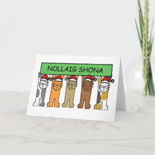 Irish Happy Christmas Cartoon Cats Holiday Card