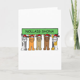 Irish Happy Christmas Cartoon Cats Holiday Card