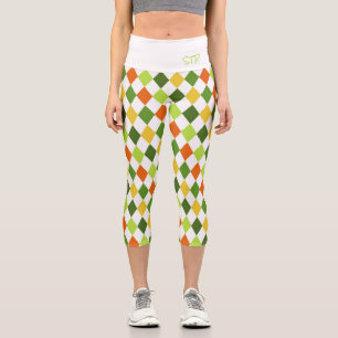 Irish Harlequin Diamonds INITIALS St Patricks Fun Capri Leggings