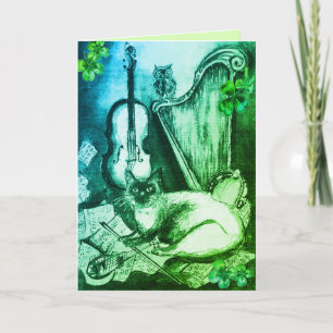 Irish Harp and St.Patrick's Day Cat Making Music Card