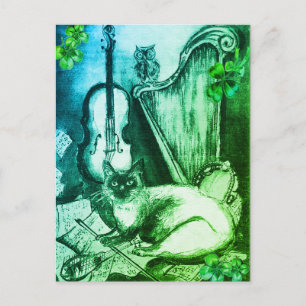 Irish Harp and St.Patrick's Day Cat Making Music Postcard