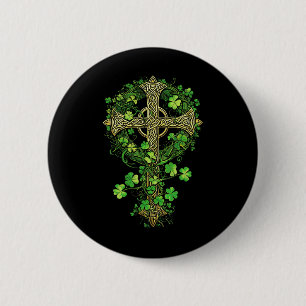Irish Harp Celtic Cross Knot Clover St Shamrock  6 Cm Round Badge