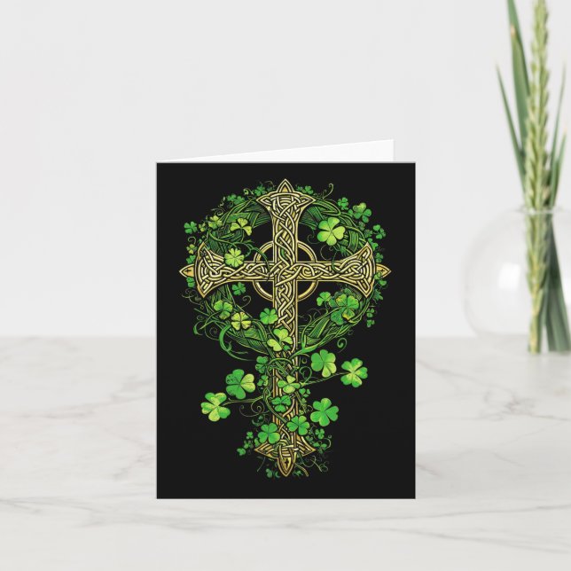 Irish Harp Celtic Cross Knot Clover St Shamrock  Card (Front)
