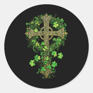 Irish Harp Celtic Cross Knot Clover St Shamrock  Classic Round Sticker