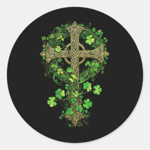 Irish Harp Celtic Cross Knot Clover St Shamrock Classic Round Sticker
