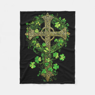 Irish Harp Celtic Cross Knot Clover St Shamrock Fleece Blanket