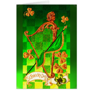 IRISH HARP, GREEN GOLD SHAMROCKS St Patrick's Day