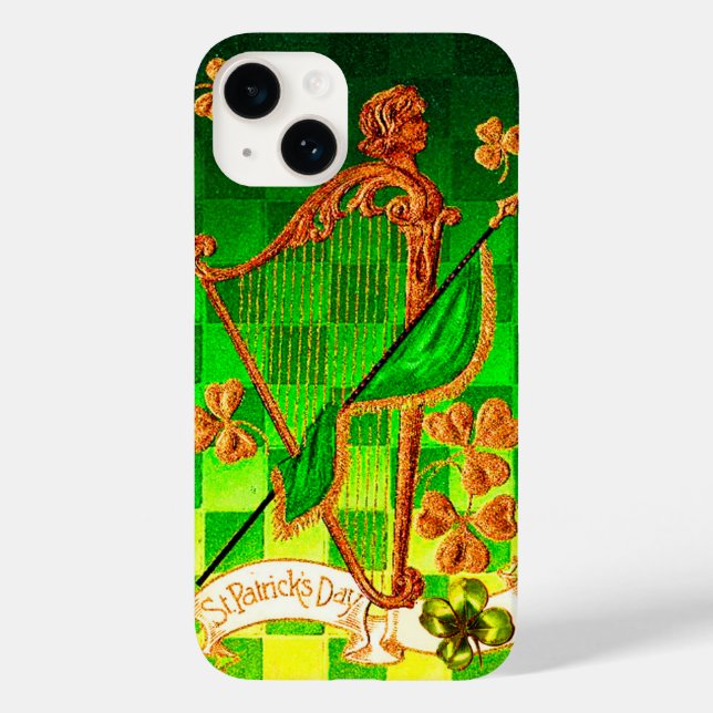 IRISH HARP, GREEN GOLD SHAMROCKS St Patrick's Day Case-Mate iPhone Case (Back)