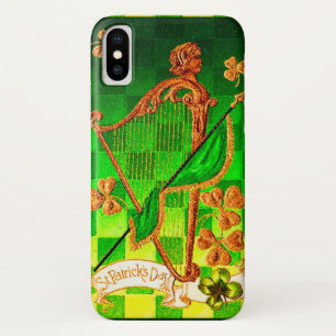 IRISH HARP, GREEN GOLD SHAMROCKS St Patrick's Day iPhone X Case