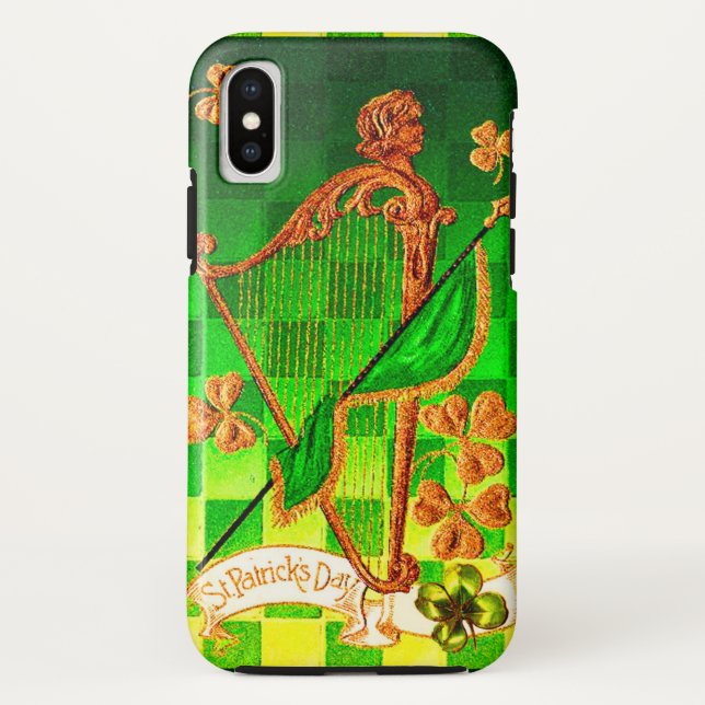 IRISH HARP, GREEN GOLD SHAMROCKS St Patrick's Day Case-Mate iPhone Case (Back)
