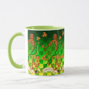 IRISH HARP, GREEN GOLD SHAMROCKS St Patrick's Day Mug