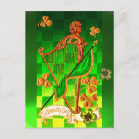 IRISH HARP, GREEN GOLD SHAMROCKS St Patrick's Day