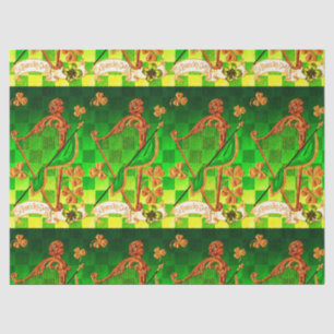 IRISH HARP, GREEN GOLD SHAMROCKS St Patrick's Day Tissue Paper