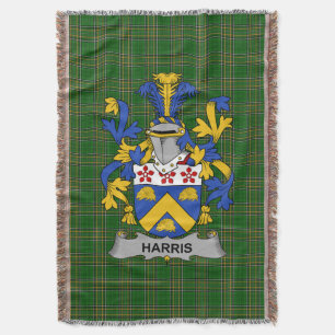 Irish Harris Coat of Arms Family Crest Ireland Throw Blanket