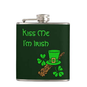 Irish Hat and Shamrocks Hip Flask