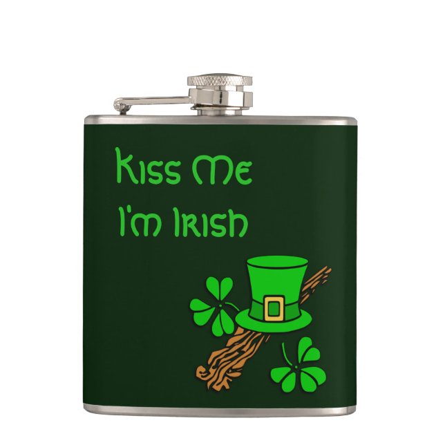 Irish Hat and Shamrocks Hip Flask (Front)