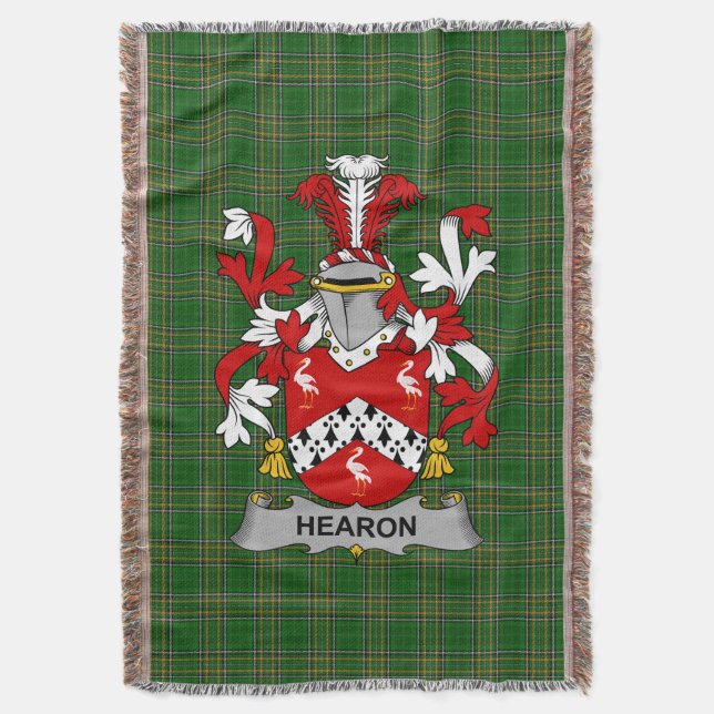  Irish Hearon or Hearn Coat of Arms Family Crest I Throw Blanket (Front Vertical)