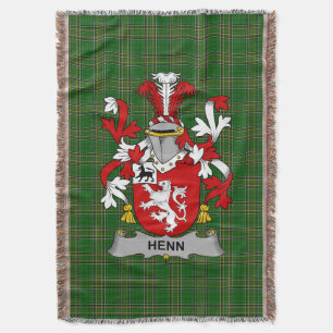 Irish Henn Coat of Arms Family Crest Ireland Throw Blanket