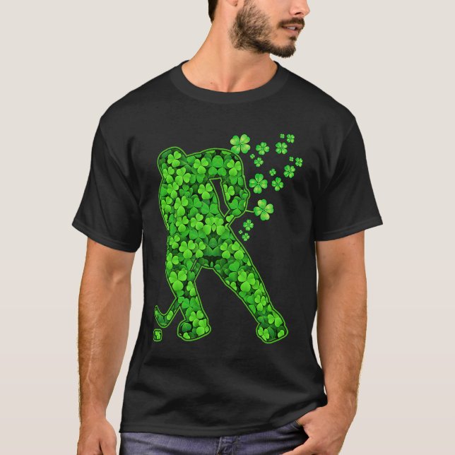 Irish Hockey Player Shamrock  St Patrick's Day T-Shirt (Front)