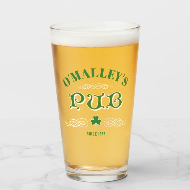 Irish Home Pub Shamrock Add Name Glass (Front Filled)