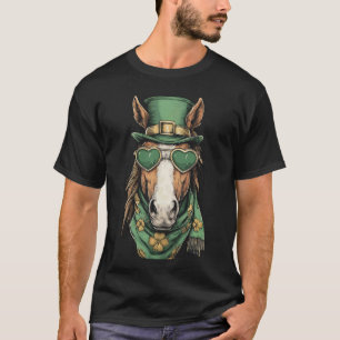 Irish Horse with Hearts Sunglasses Shamrocks St Pa T-Shirt
