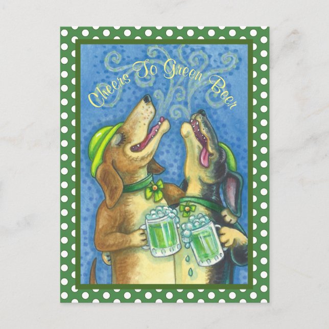 IRISH HOUND DOGS, ST. PATRICK'S DAY BEER POSTCARD (Front)