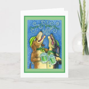 IRISH HOUND DOGS, ST. PATRICK'S DAY GREEN BEER HOLIDAY CARD