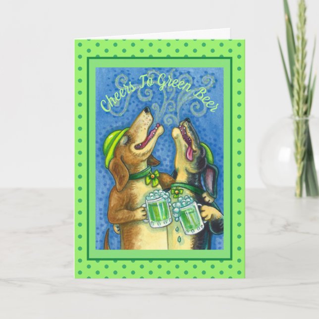 IRISH HOUND DOGS, ST. PATRICK'S DAY GREEN BEER HOLIDAY CARD (Front)