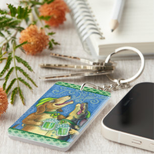 IRISH HOUND DOGS, ST. PATRICK'S DAY GREEN BEER KEY RING