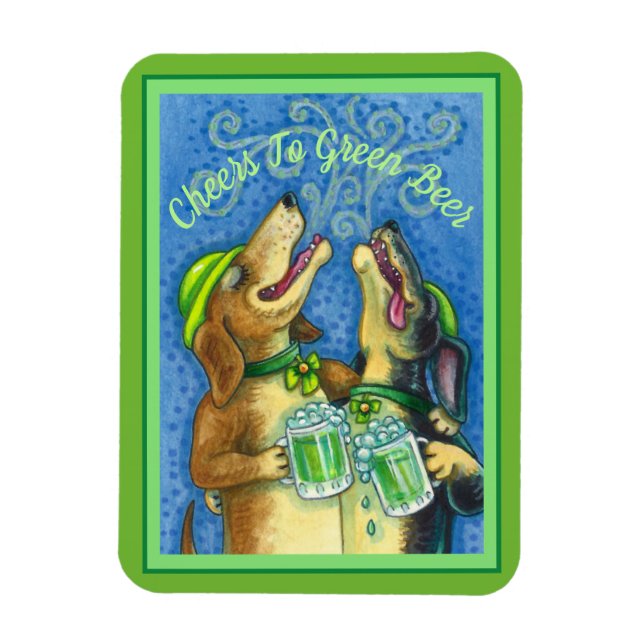 IRISH HOUND DOGS, ST. PATRICK'S DAY GREEN BEER MAGNET (Vertical)