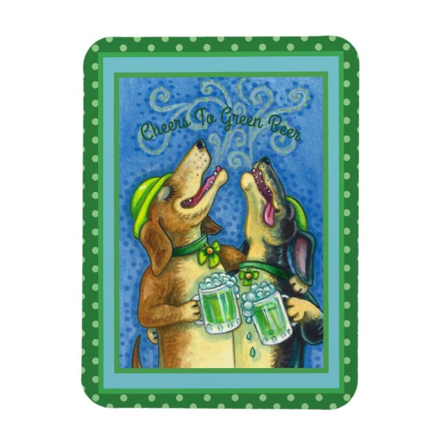 IRISH HOUND DOGS, ST. PATRICK'S DAY GREEN BEER MAGNET (Vertical)