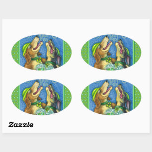 IRISH HOUND DOGS, ST. PATRICK'S DAY GREEN BEER OVAL STICKER