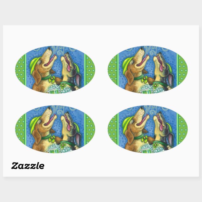 IRISH HOUND DOGS, ST. PATRICK'S DAY GREEN BEER OVAL STICKER (Sheet)