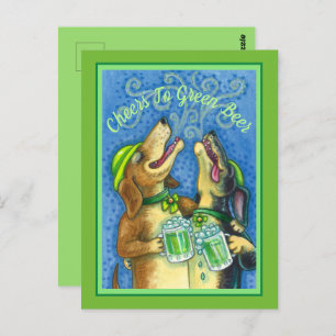 IRISH HOUND DOGS, ST. PATRICK'S DAY GREEN BEER POSTCARD