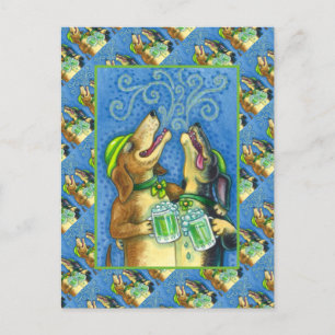 IRISH HOUND DOGS, ST. PATRICK'S DAY GREEN BEER POSTCARD