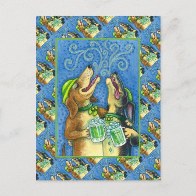 IRISH HOUND DOGS, ST. PATRICK'S DAY GREEN BEER POSTCARD (Front)