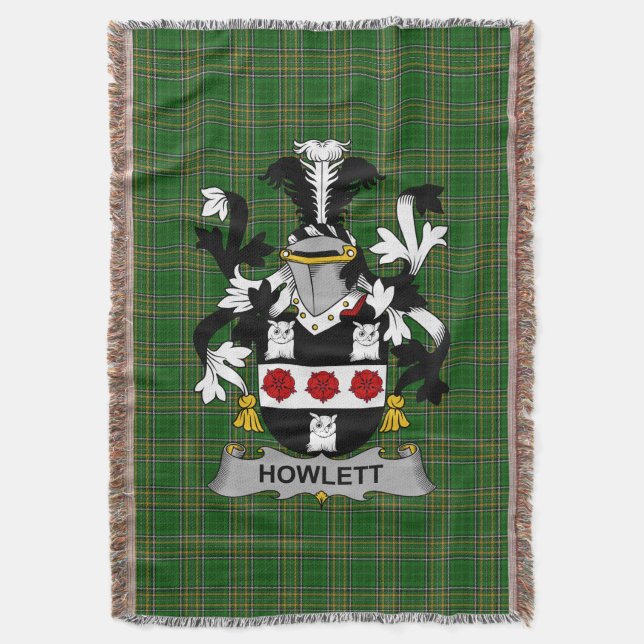  Irish Howlett or Hewlett Coat of Arms Family Cres Throw Blanket (Front Vertical)