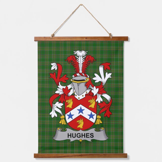 Irish Hughes Coat of Arms Family Crest Hanging Tapestry (Front)