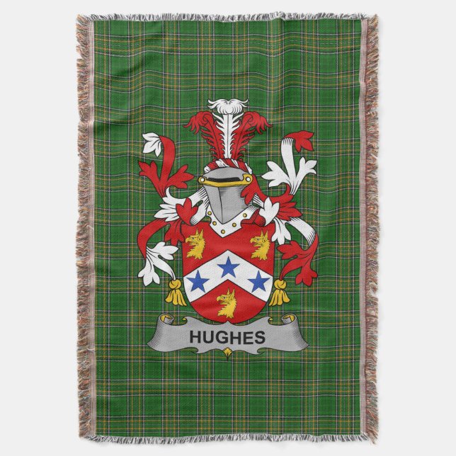  Irish Hughes Coat of Arms Family Crest Ireland Throw Blanket (Front Vertical)