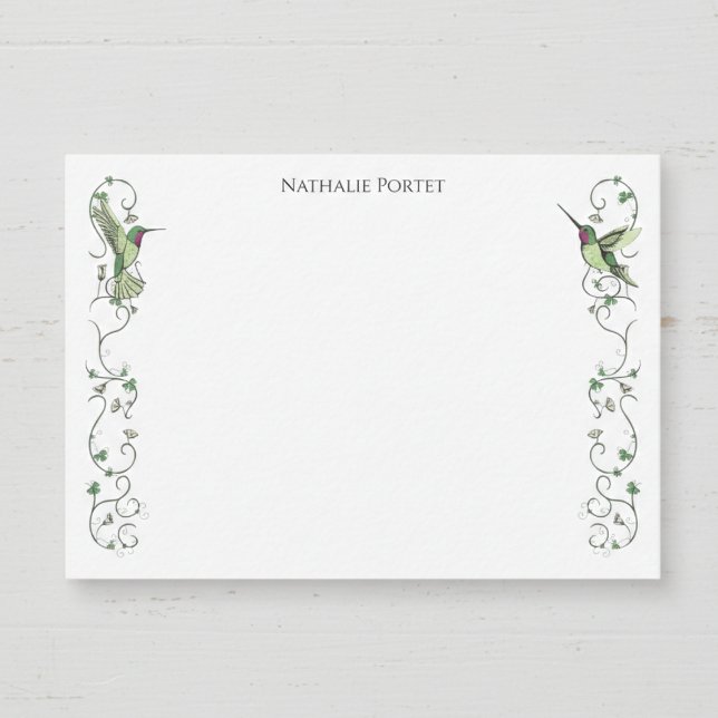 Irish Hummingbird Clover Vine Card (Elegant Nature Irish Green Clover Hummingbird Note Cards for St Patrick's Day, Irish Birthday)