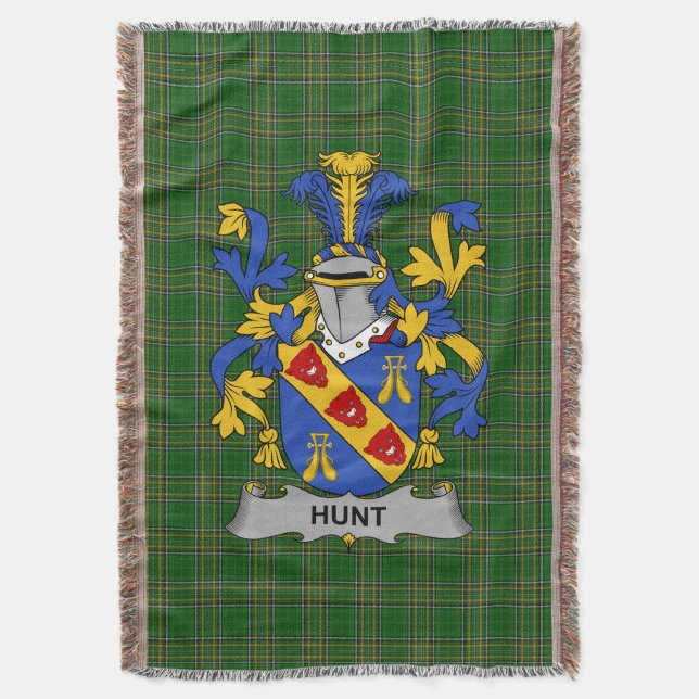  Irish Hunt Coat of Arms Family Crest Ireland Throw Blanket (Front Vertical)