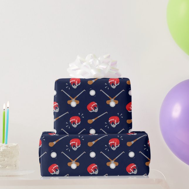 Irish Hurling Helmets and Hurleys Pattern Wrapping Paper (Party Gifts)