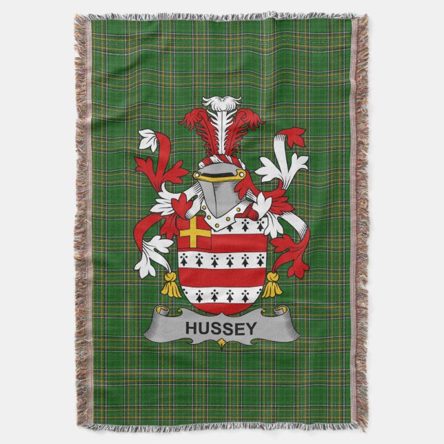  Irish Hussey or O_Hosey Coat of Arms Family Crest Throw Blanket (Front Vertical)